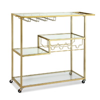 Artiss Bar Cart 102cm Cocktail Trolley Glass Holder Gold
