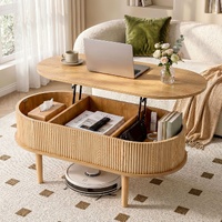 Artiss Lift Top Coffee Table Fluted Centre Table with Hidden Storage Oval 100cm