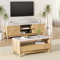 Artiss TV Unit & Coffee Table Set Storage Drawers White Pine