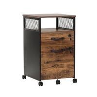 Artiss 2 Drawer Filing Cabinet with Wheels Rustic Brown Mobile