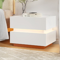 Artiss Smart Bedside Table LED Wireless Charging White