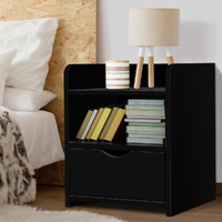 Artiss FARA Bedside Table 1 Drawer with Shelf Black