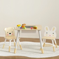Keezi 3-Piece Kids Table Chairs Natural Chalkboard Hidden Storage