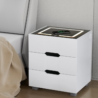 Artiss Smart Bedside Table 3 Drawers LED Charging White