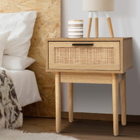 Artiss Rattan Bedside Table 2 Drawers Nightstand Oak