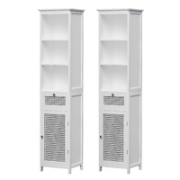 Artiss 161cm White Rattan Bathroom Tallboy Cabinet x2