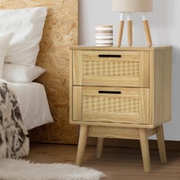 Artiss Rattan Bedside Table 2 Drawers Oak Wood