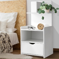 Artiss Bedside Table 1 Drawer Shelves White Evermore