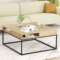 Artiss Coffee Table Storage Shelf Metal Frame Wood