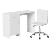 Artiss Computer Desk & Office Chair Set 100cm White PU Leather