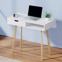 Artiss Computer Desk 90cm White with Drawer Cabinet Shelf