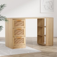 Artiss 120cm Rattan Computer Desk Oak Home Office Study