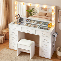 Artiss Dressing Table Vanity Desk with LED Bulbs & Stool White