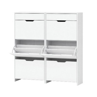 Artiss 2x Shoe Cabinet Organiser 3 Flip Drawer High Gloss White