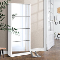 Artiss Shoe Rack Cabinet Mirror 60 Pairs White