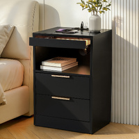 Artiss LED Bedside Table Black Nightstand Charging Station 2 Drawers