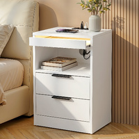 Artiss LED Bedside Table White Nightstand Charging Station 2 Drawers