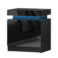 Artiss COLEY LED Bedside Table 2 Drawers Lift-up Storage Black