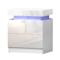 Artiss COLEY LED Bedside Table 2 Drawers Lift-up Storage White
