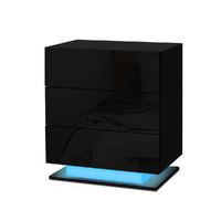 Artiss MORI LED Bedside Table 3 Drawers Black