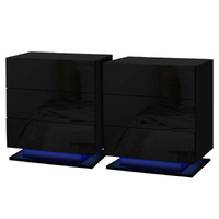 Artiss 2x Bedside Table LED 3 Drawers - MORI Black