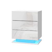 Artiss MORI LED Bedside Table 3 Drawers White
