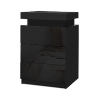 Artiss COLEY LED Bedside Table 3 Drawers Black