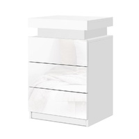 Artiss COLEY LED Bedside Table 3 Drawers White