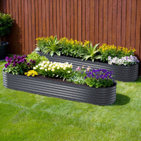 2x Green Fingers Raised Garden Bed 320X80X42cm Oval Planter Box Container Galvanised