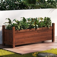 Green Fingers 90x30x33cm Raised Wooden Garden Bed Planter Dark Brown