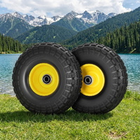 Gardeon 2pcs Flat Free Solid Rubber Tyres 26cm 5/8 Axle Yellow