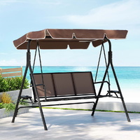 Gardeon Outdoor Swing Chair Cup Holder Canopy 3 Seater Brown