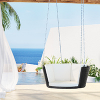 Gardeon Rattan Porch Swing Chair with Cushion & Chain Black