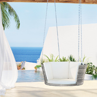 Gardeon Rattan Porch Swing Chair with Cushion & Chain Grey