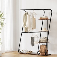 Artiss 4-Tier Walnut Clothes Rack Wardrobe Airer