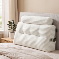 Giselle wedge pillow headboard with non-flattening shredded foam core, perfect for dorm reading or sofa lap desk, 330g corduroy cover, side pockets, K