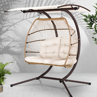 Gardeon Outdoor Egg Swing Chair Wicker 2 Seater Canopy Latte
