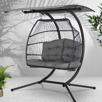Gardeon Outdoor Egg Swing Chair Wicker 2 Seater Canopy Grey