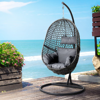 Gardeon Outdoor Egg Swing Chair Wicker Rattan Cushion Black