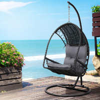 Gardeon Outdoor Egg Swing Chair Wicker Armrest Black