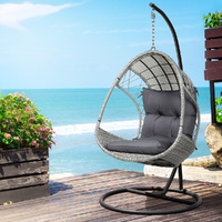 Gardeon Outdoor Egg Swing Chair Wicker Armrest Light Grey