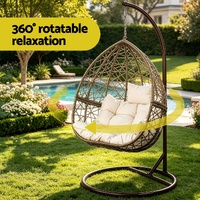 Gardeon Outdoor Egg Swing Chair Wicker Rattan Furniture Pod Stand Cushion Latte