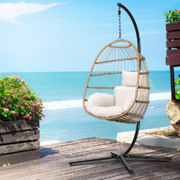 Gardeon Outdoor Egg Swing Chair Wicker Rope Foldable Yellow