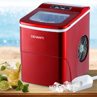 Devanti Portable 2L Ice Cube Maker - Benchtop Home Bar - Red