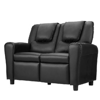 Keezi Kids Double Recliner Chair PU Leather Black