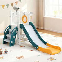 Keezi Kids Slide Set Basketball Hoop Telescope Storage Outdoor Green