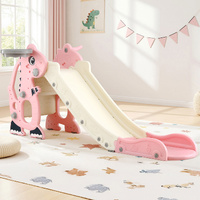 Keezi Kids Slide Set Dragon with Basketball Hoop 125cm Pink