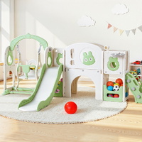Keezi Kids 4-in-1 Slide Swing Set Insect with Basketball Hoop 140cm Green