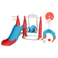 Keezi Kids 6-in-1 Slide Swing Set Basketball Hoop Red 140cm