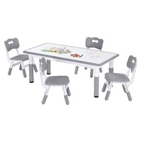 Keezi Kids Table & 4 Chairs Height Adjustable Graffiti Desk Grey